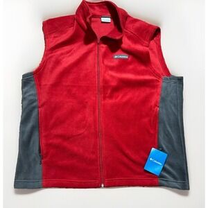 NWT Columbia Granite Mountain Men's Full Zip Fleece Vest, Size: XL Red/gray